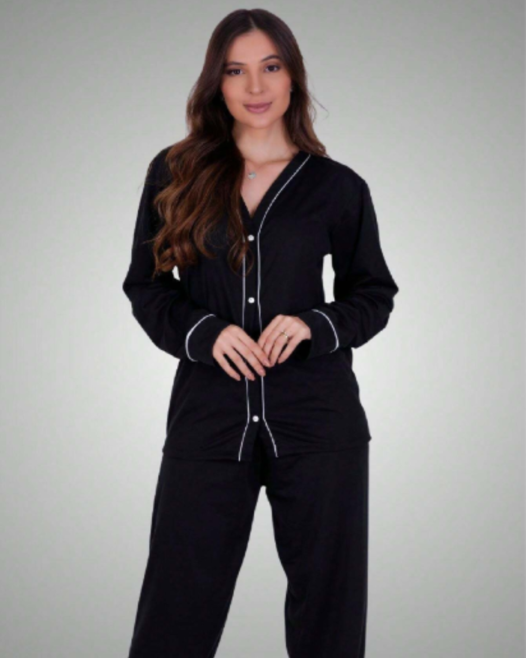 Pijama Americano Feminino Inverno | Manga Longa e Calça Confortável para Noites Frias
