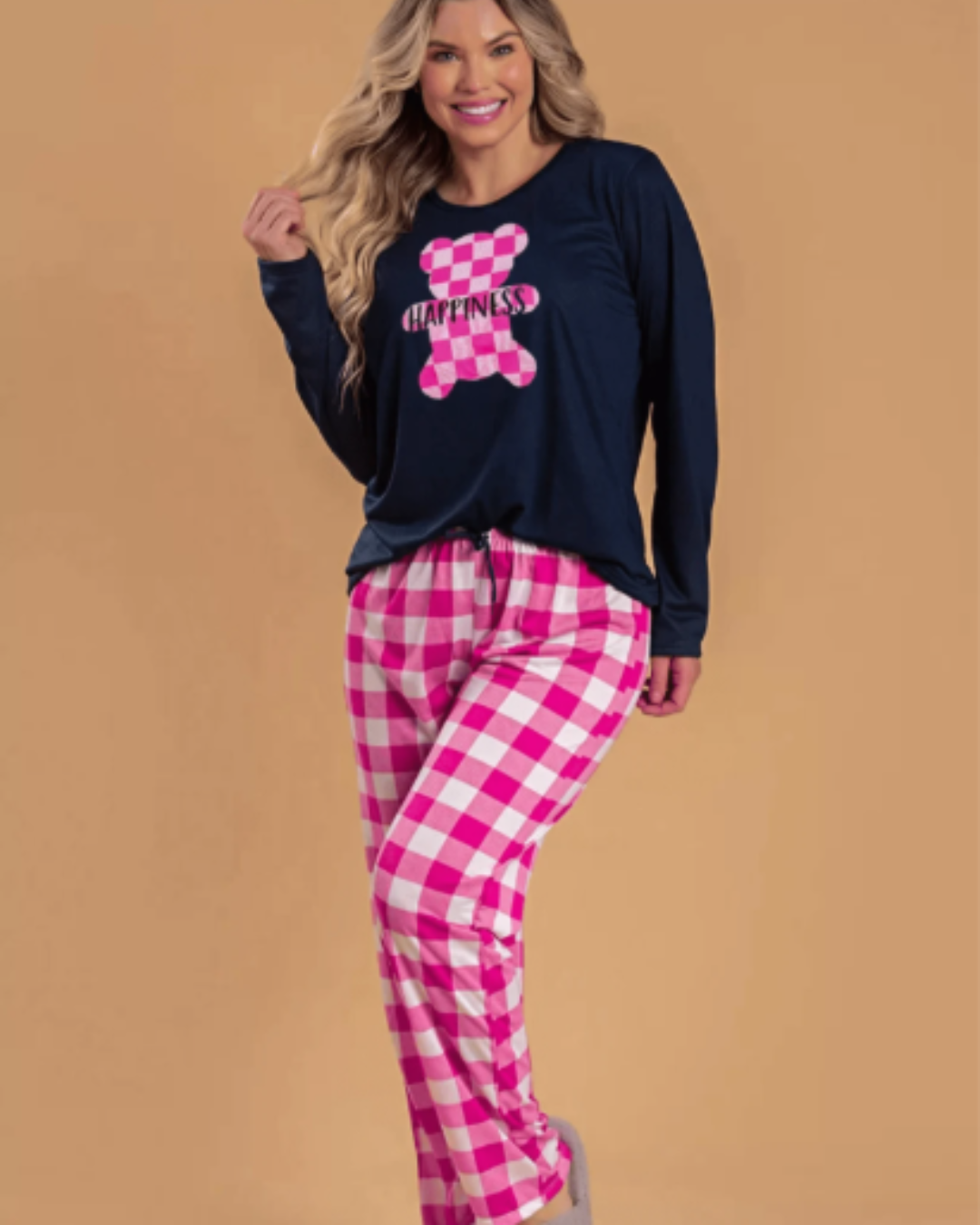 Pijama Feminino Inverno Urso Xadrez | Quentinho, Estiloso e Confortável para Dias Frios