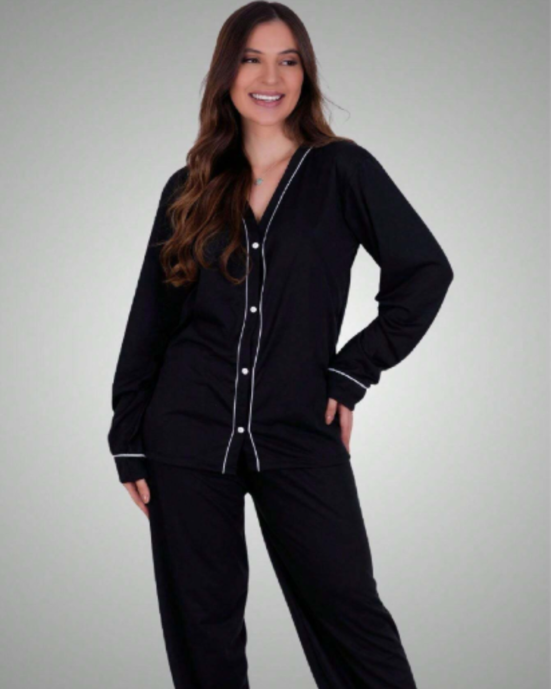 Pijama Americano Feminino Inverno | Manga Longa e Calça Confortável para Noites Frias