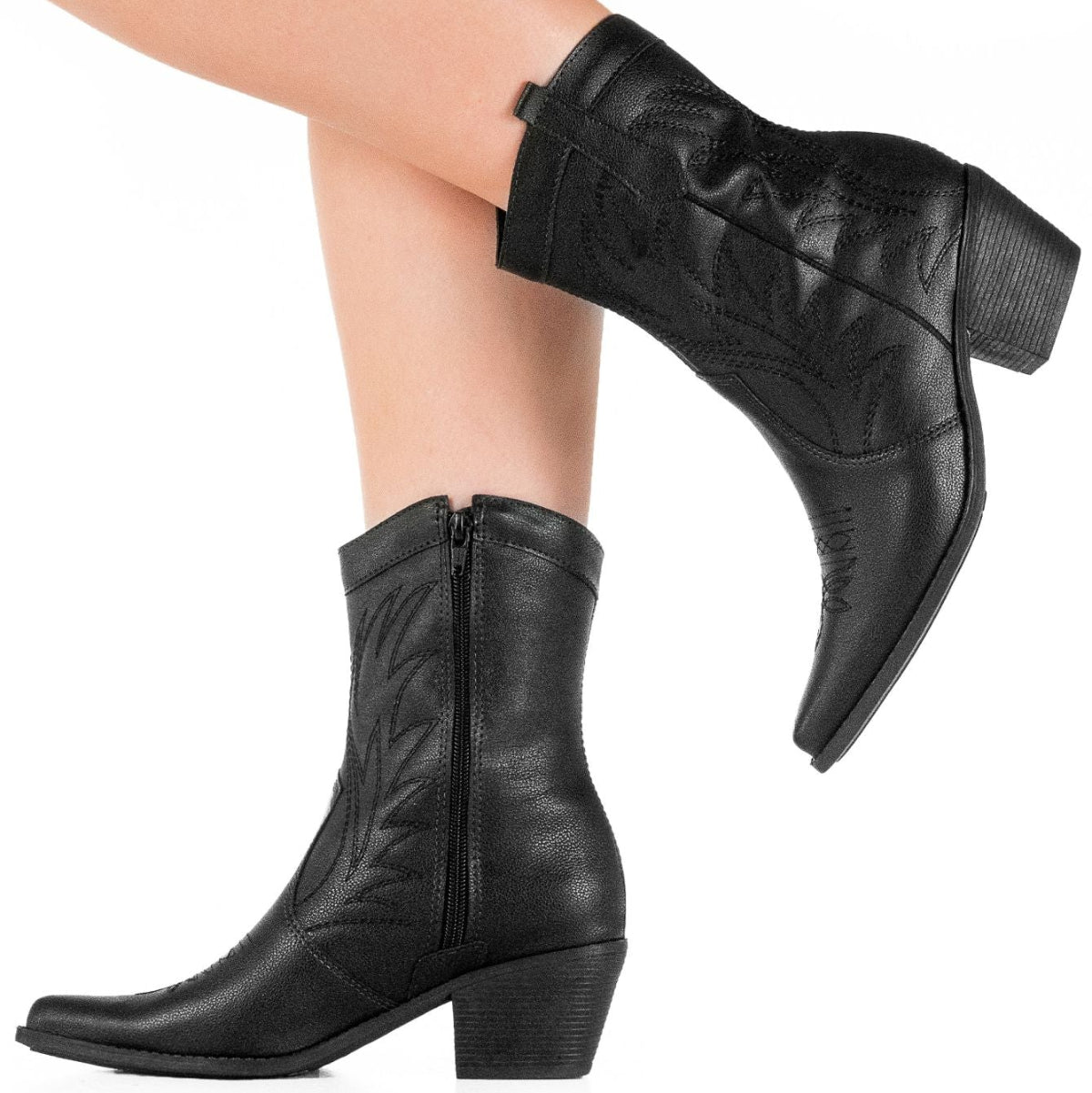 Bota Feminina Texana Salto Médio Cano Curto Confortável Preta