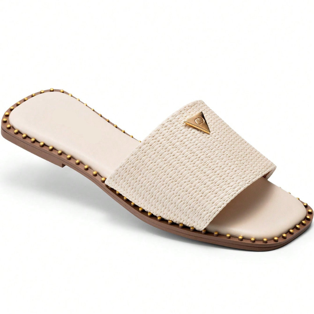 Rasteira Feminina Calce Fácil Bico Quadrado Juta Confortável Off White
