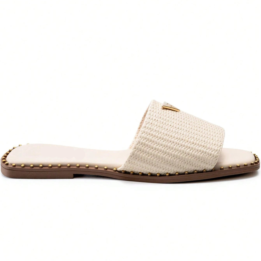 Rasteira Feminina Calce Fácil Bico Quadrado Juta Confortável Off White