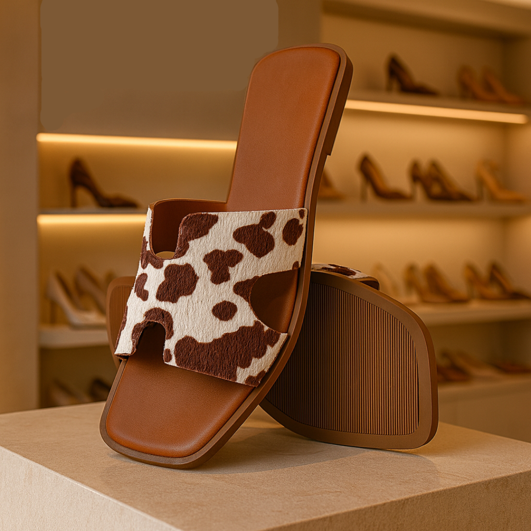 Rasteira Feminina Modelo H Animal Print Marrom