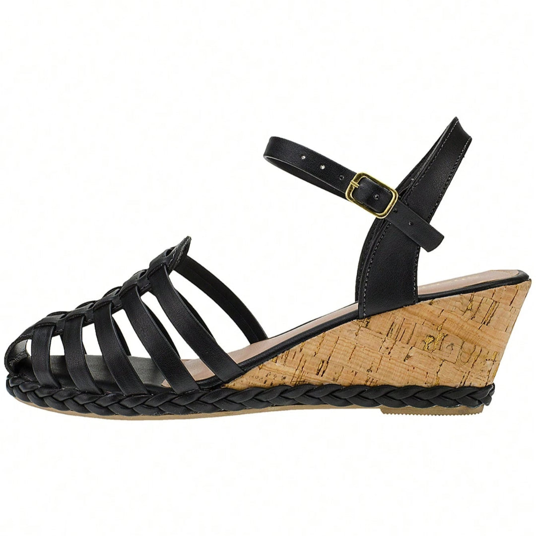 Sandália Feminina Plataforma Anabela Babuche Preto