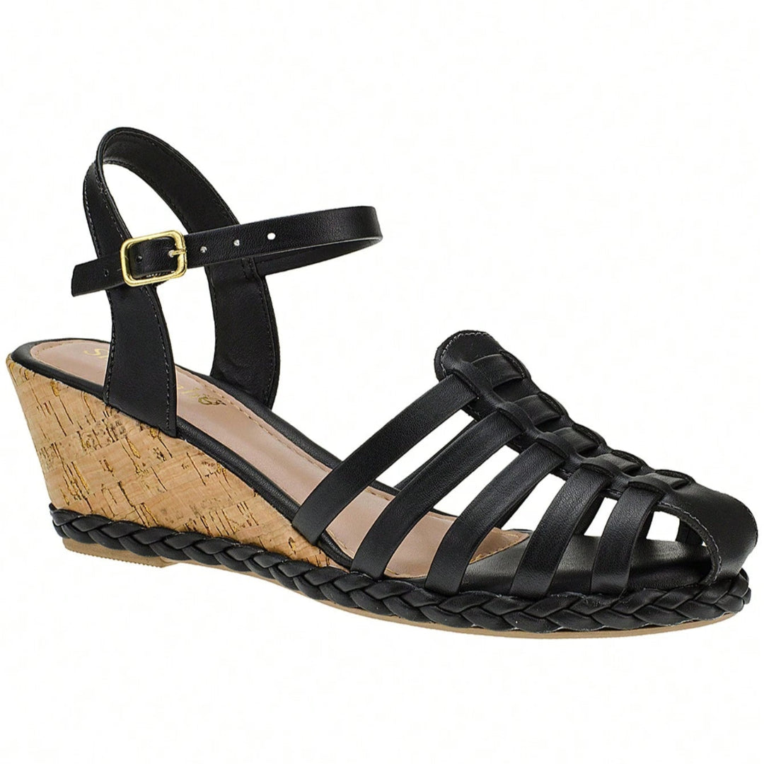 Sandália Feminina Plataforma Anabela Babuche Preto
