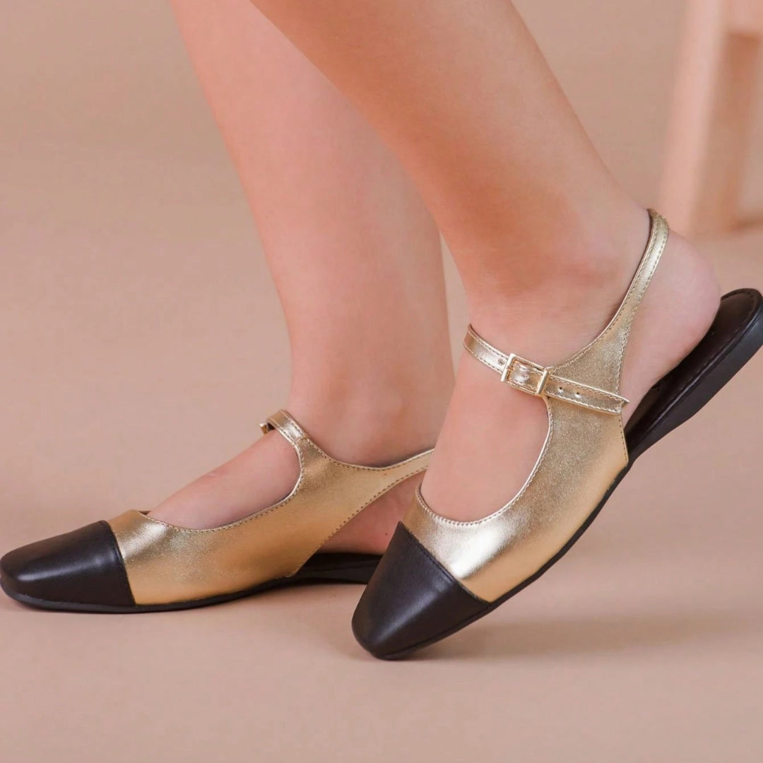 Sapatilha Feminina Mary Jane Bico Quadrado Boneca Dourada