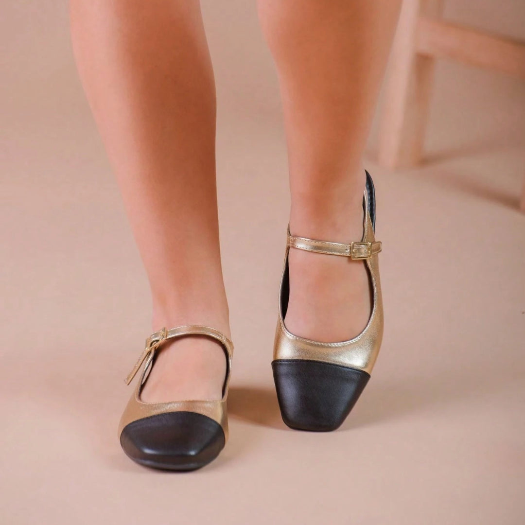 Sapatilha Feminina Mary Jane Bico Quadrado Boneca Dourada