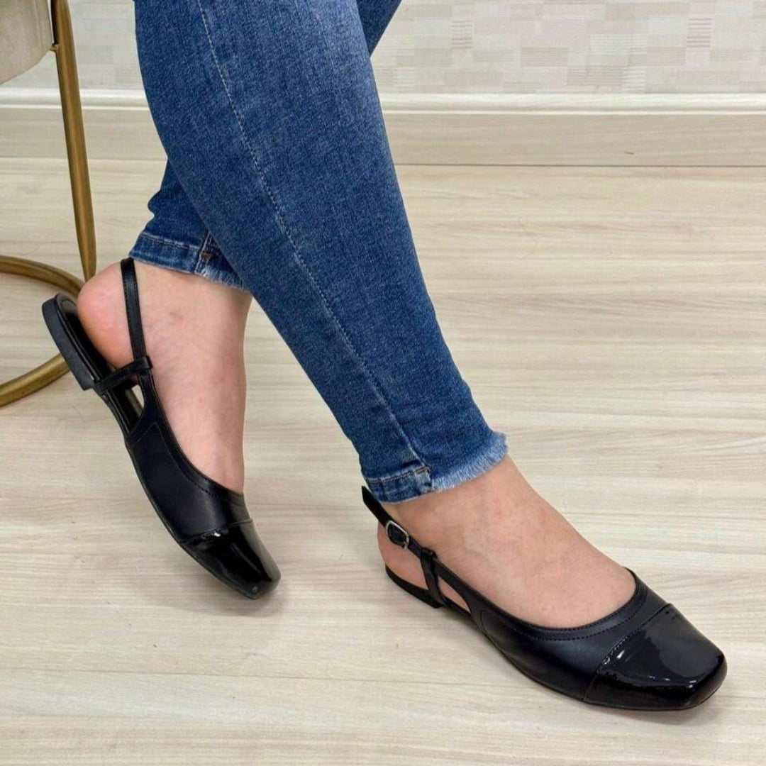 Sapatilha Feminina Slingback Bico Quadrado Preta