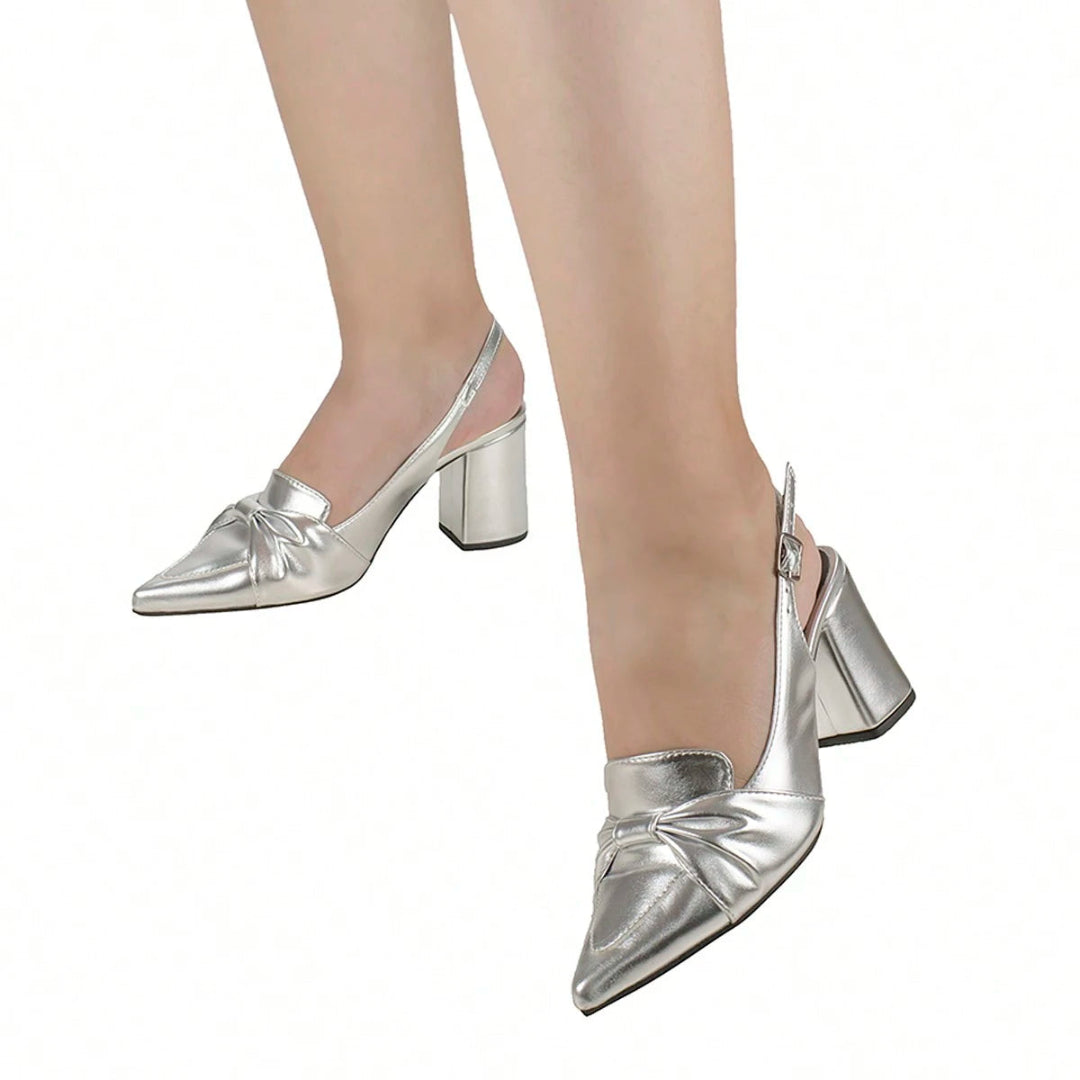 Scarpin Feminino Slingback Bico Fino Salto Quadrado Loafer