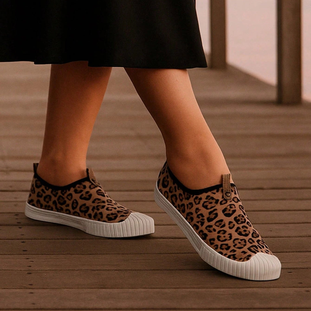 Tênis Feminino Slip On Calce fácil Casual Animal Print