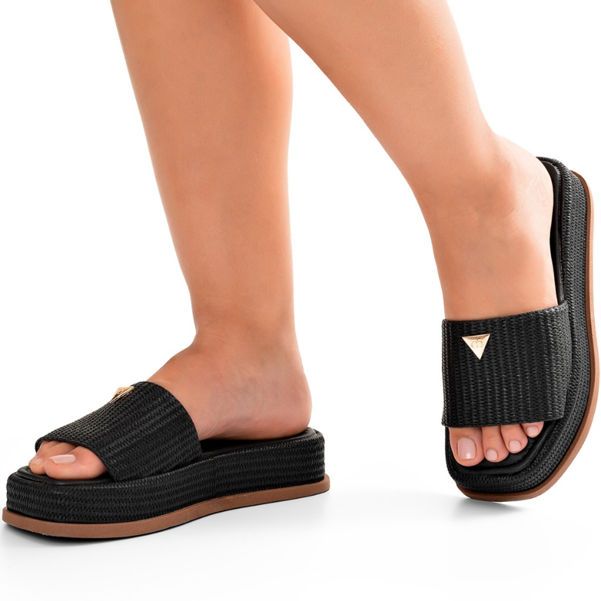 Tamanco Feminino Flatform Chinelo Confortável Juta Preto