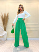 IN FASHION Calça feminina plissado Pantalona plissado Calça Feminina Novo