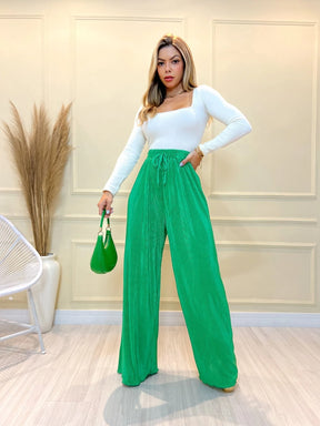 IN FASHION Calça feminina plissado Pantalona plissado Calça Feminina Novo
