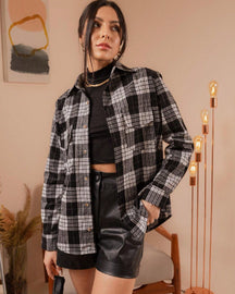 Camisa flanelada xadrez feminina com bolso
