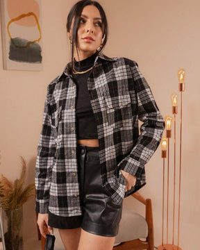 Camisa flanelada xadrez feminina com bolso