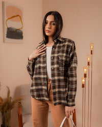 Camisa flanelada xadrez feminina com bolso