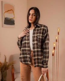 Camisa flanelada xadrez feminina com bolso