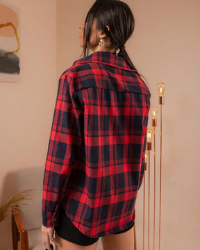 Camisa flanelada xadrez feminina com bolso
