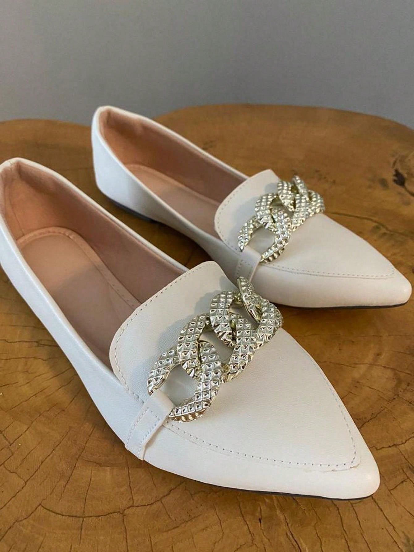 Sapatilha Feminina Confortável Luxo Elegante Sapato Feminino Mocassim Corrente