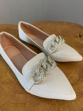 Sapatilha Feminina Confortável Luxo Elegante Sapato Feminino Mocassim Corrente
