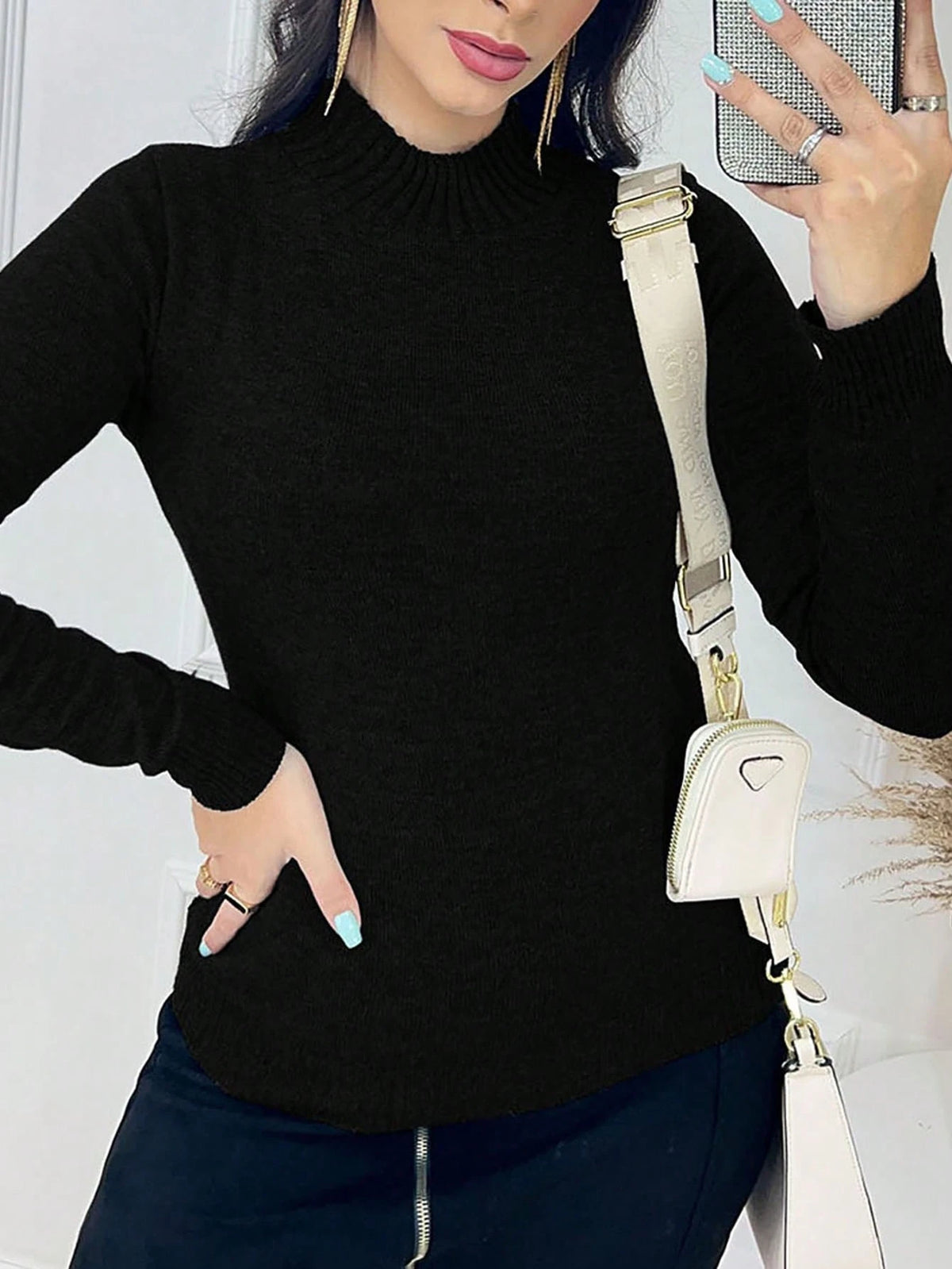 Vendedor Indicadotricot linha gola caneladinho lastano feminina blusa manga longa basica