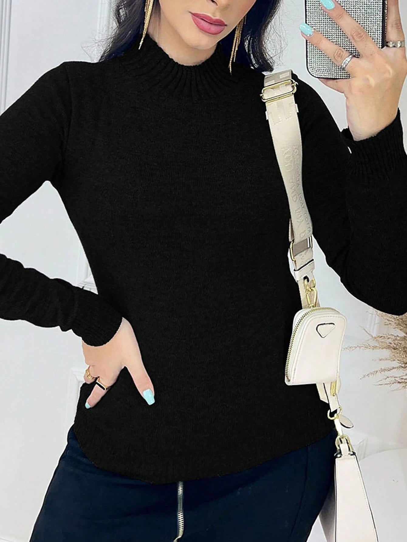 Vendedor Indicadotricot linha gola caneladinho lastano feminina blusa manga longa basica