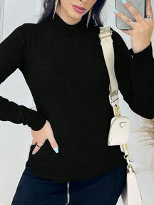 Vendedor Indicadotricot linha gola caneladinho lastano feminina blusa manga longa basica