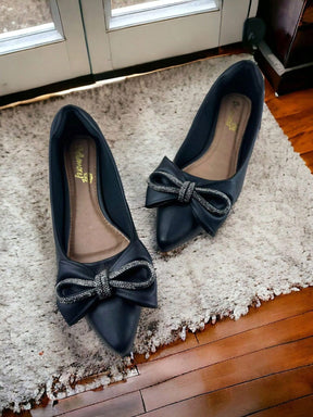Sapatilha Feminina Bico Fino com Laço de Strass Confortavel Cores Basicas