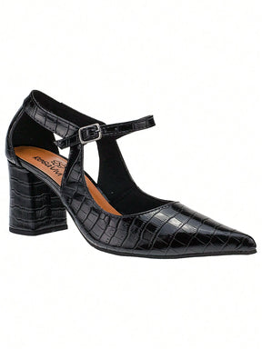 Vendedor IndicadoSapato Feminino Scarpin Salto Grosso Casual Com Recortes Abertura e Fivela Ajustável Confortável 3040