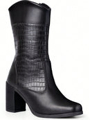 Lumiss Bota Cano Médio Feminina Salto Bloco Alto Grosso Confortável Blogueira Moda Croco Lumiss