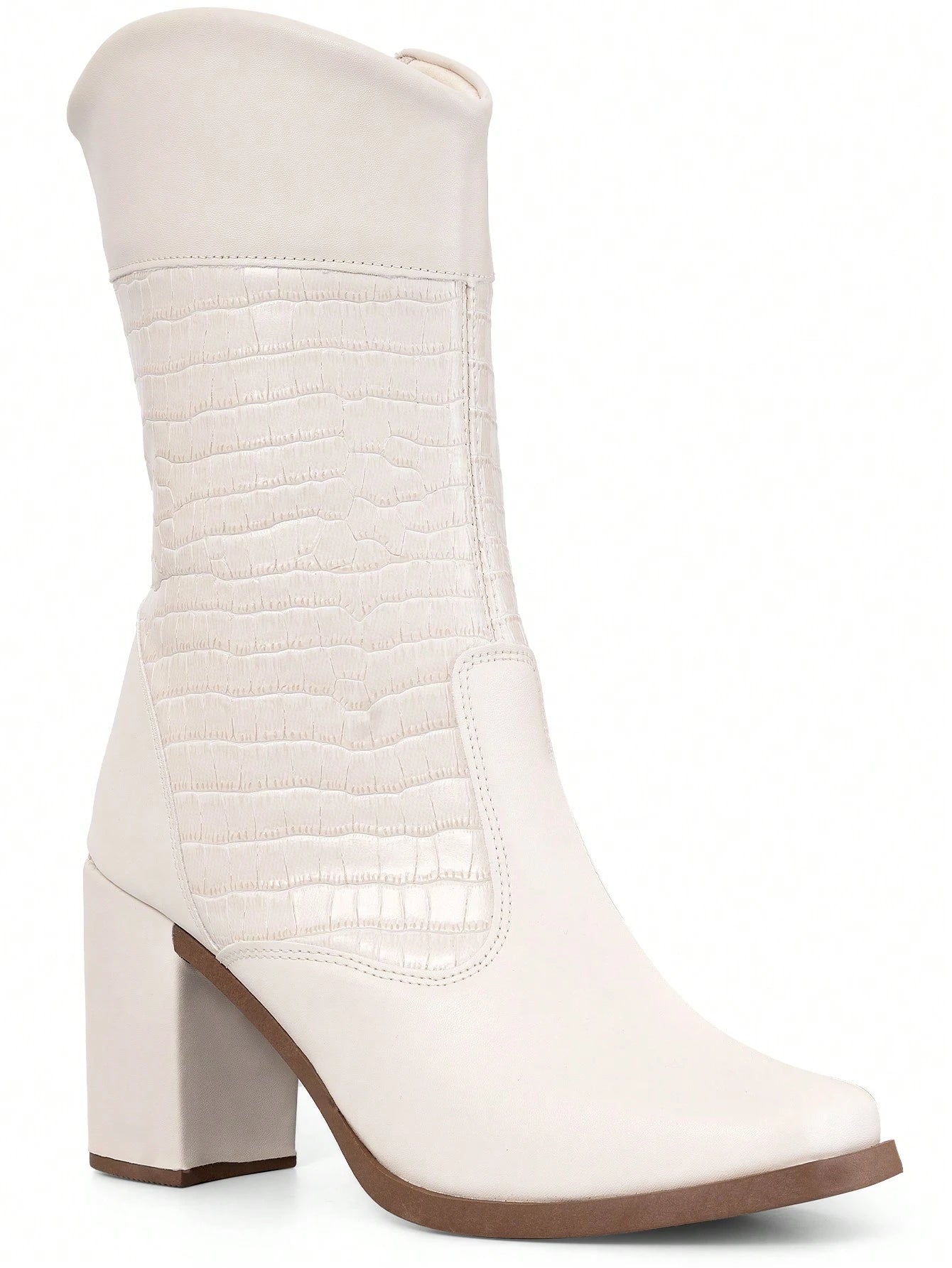 Lumiss Bota Cano Médio Feminina Salto Bloco Alto Grosso Confortável Blogueira Moda Croco Lumiss