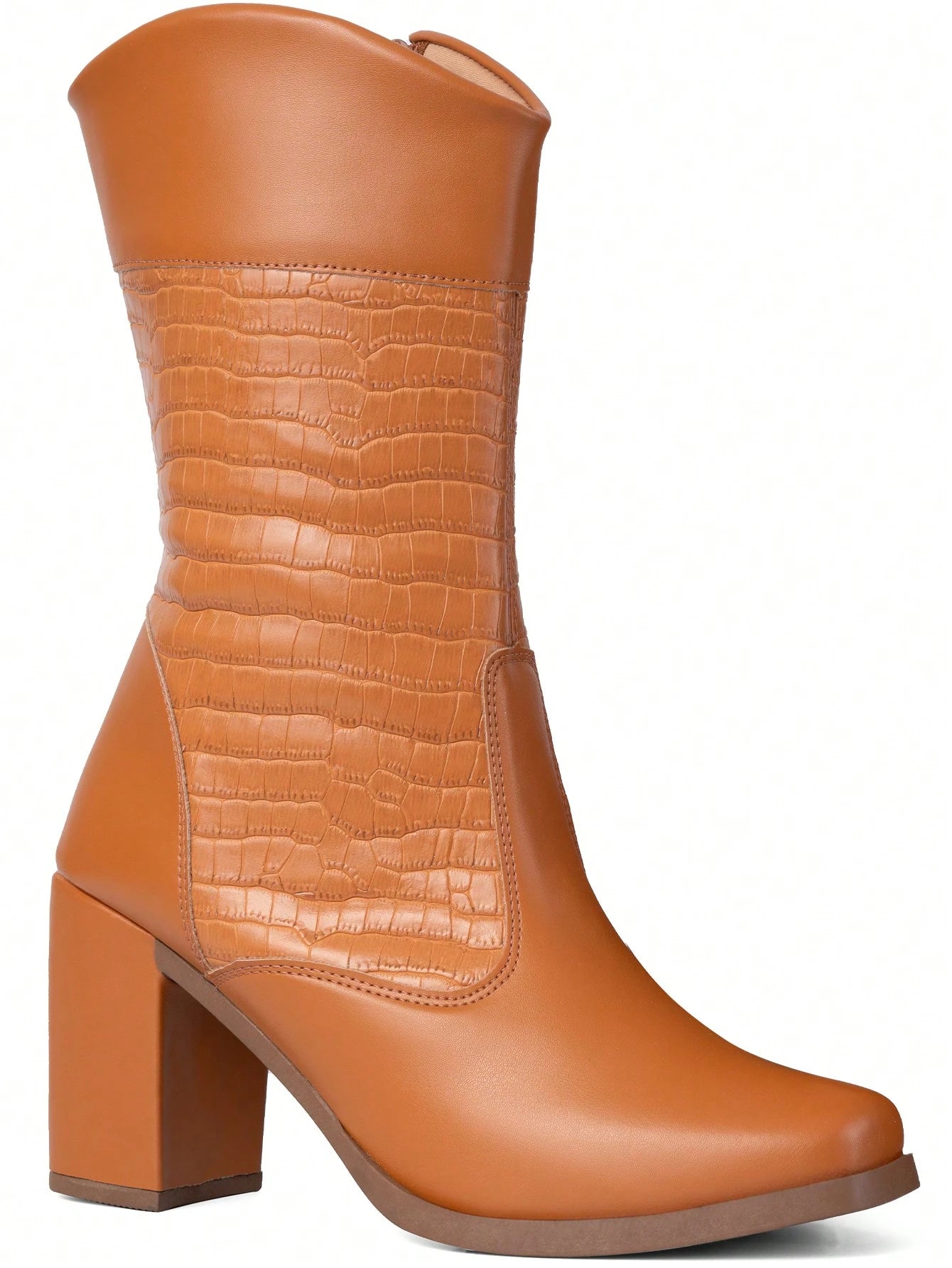 Lumiss Bota Cano Médio Feminina Salto Bloco Alto Grosso Confortável Blogueira Moda Croco Lumiss