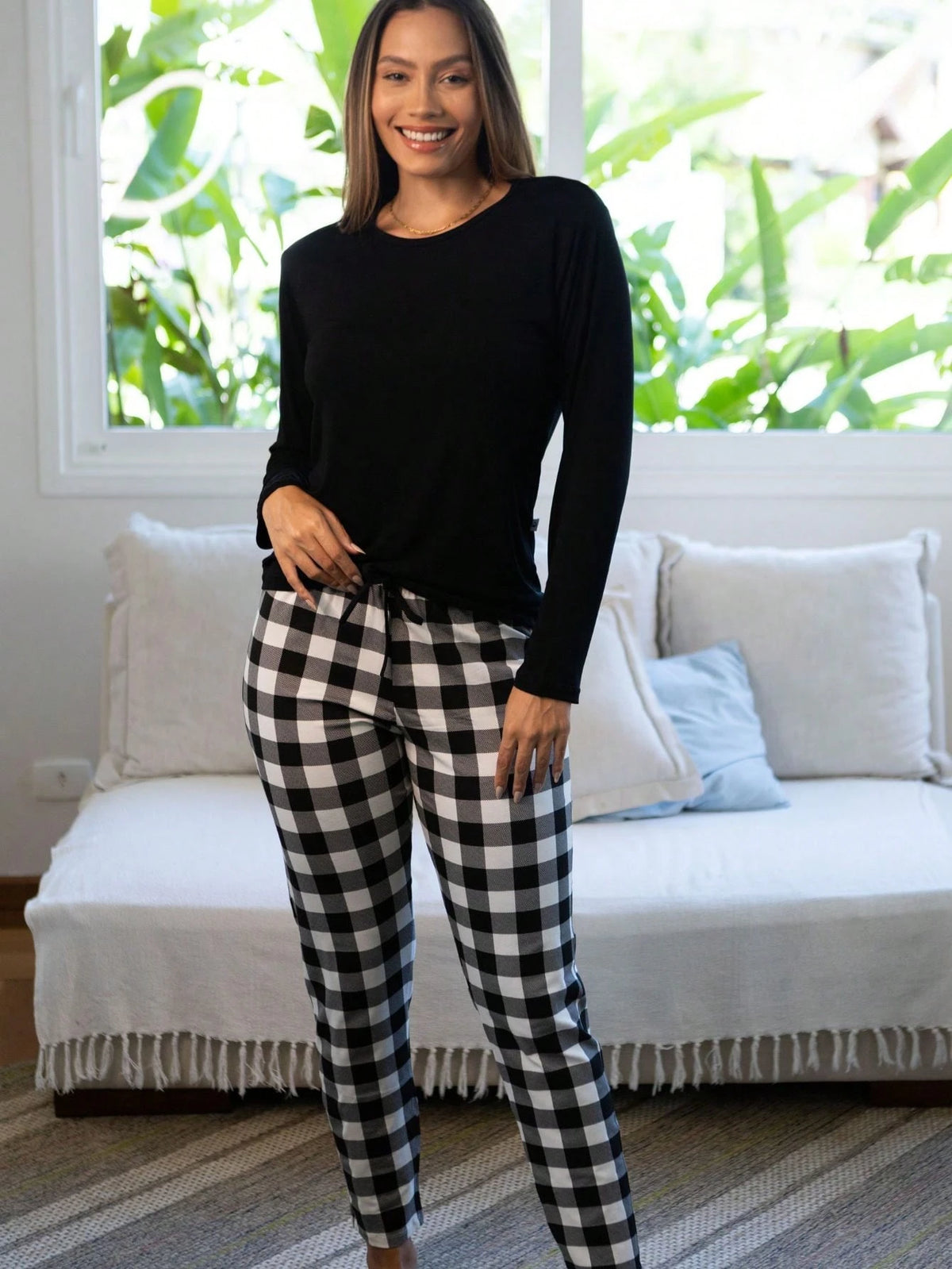Pijama Inverno Feminino Longo Xadrez Frio Empório Do Algodão