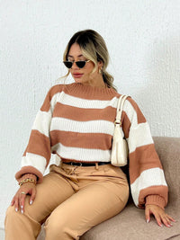 Blusa feminina casaco de frio listrado trico tendencia outono inverno