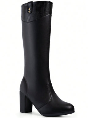 Bota Feminina Cano Longo com Salto Bloco Alto Grosso | Elegante, Moderna e Confortável