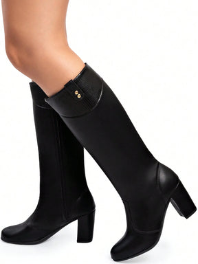Bota Feminina Cano Longo com Salto Bloco Alto Grosso | Elegante, Moderna e Confortável