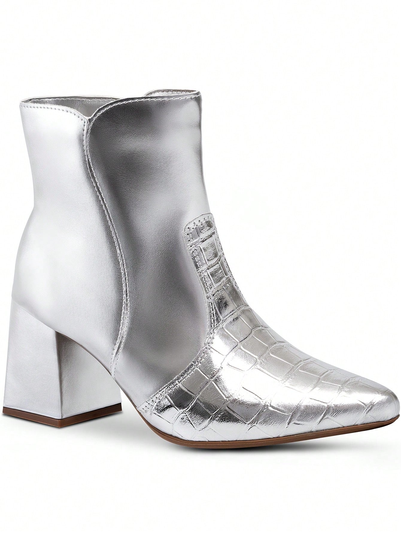 Vendedor IndicadoLumiss Bota Feminina Metalizada Salto Bloco Cano Curto Confortável Croco Brilho Blogueira Lumiss