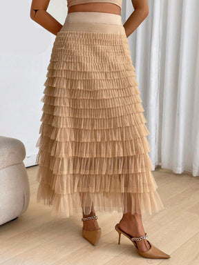 Saia Feminina Midi em Tule com Cintura Elástica e Volume Leve