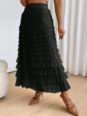Saia Feminina Midi em Tule com Cintura Elástica e Volume Leve