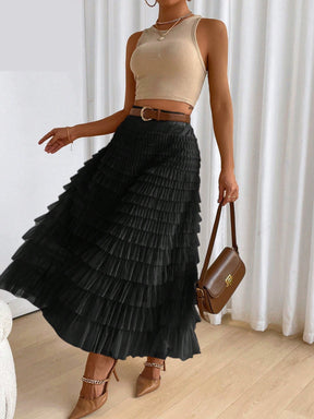 Saia Feminina Midi em Tule com Cintura Elástica e Volume Leve