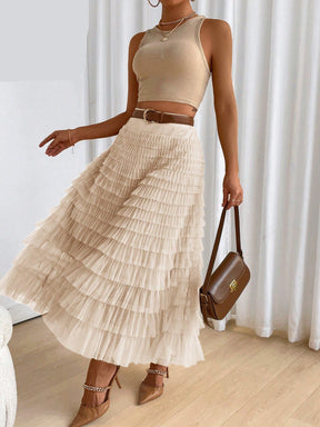 Saia Feminina Midi em Tule com Cintura Elástica e Volume Leve