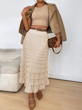 Saia Feminina Midi em Tule com Cintura Elástica e Volume Leve