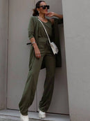 Conjunto Feminino 3 Peças Lãnzinha Origem Importado Calca Blusinha Regatinha e Cardigan Manga Longa