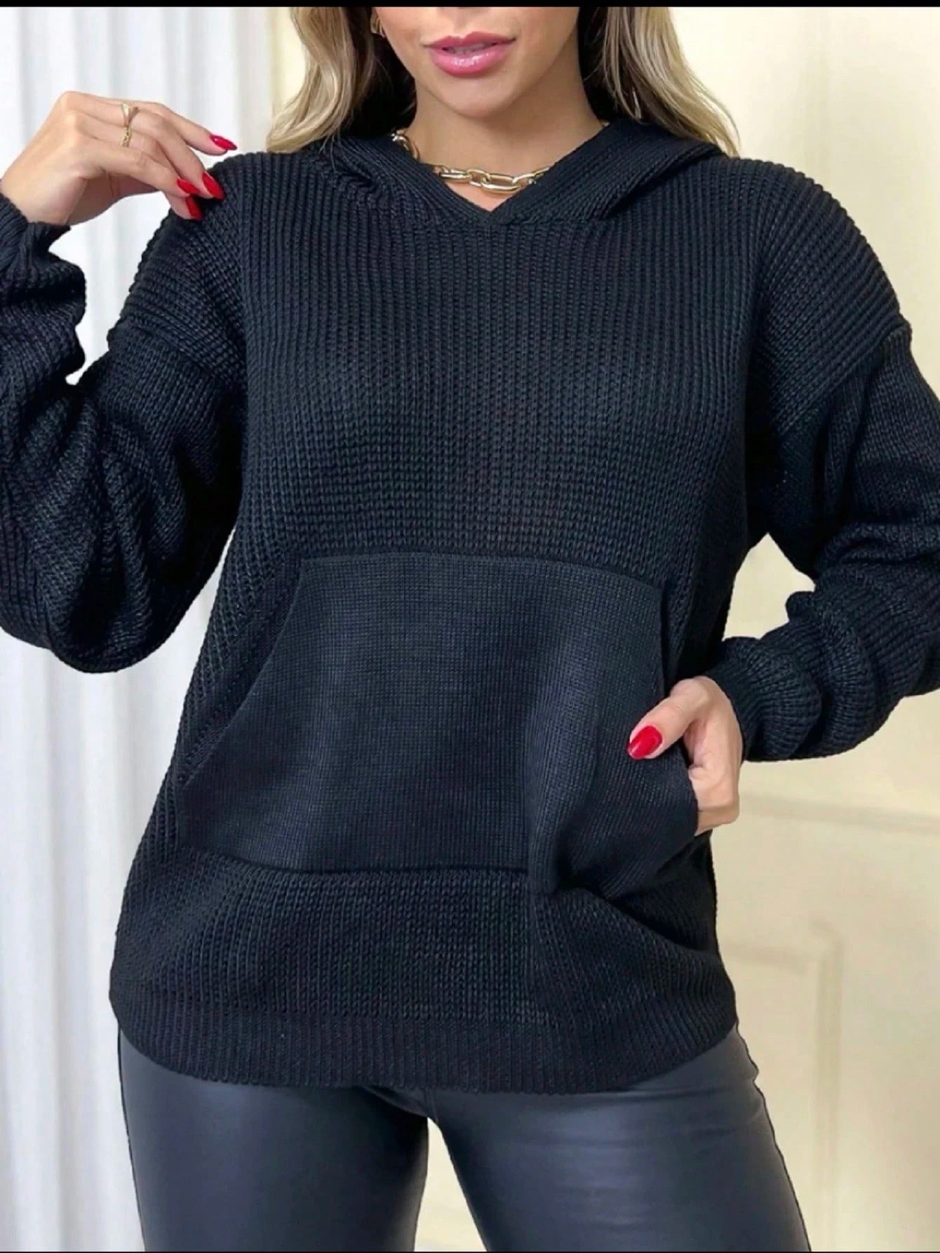 Vendedor IndicadoBlusa De Frio Feminina Tricot Com Capuz Manga Longa Touca