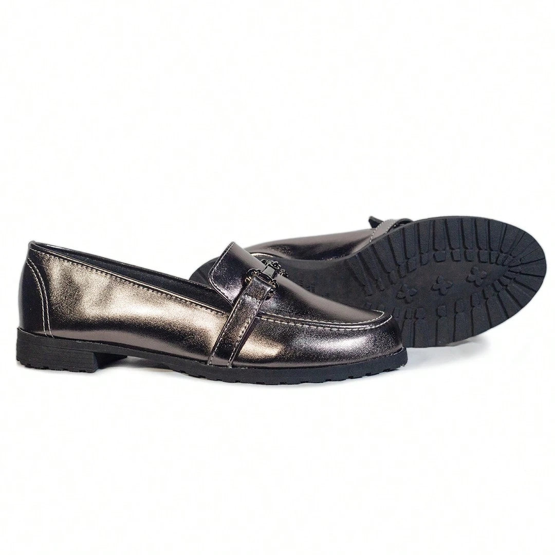 Vendedor Indicado
Mocassim Feminino Prata Velho Metalizado Sola Tratorada Baixa Clássico Atemporal Casual Loafer Sapatilha