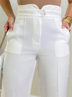 Calça pantalona social elegante moda feminina moderno com botão com bolso na frente/DD023