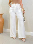 Calça pantalona social elegante moda feminina moderno com botão com bolso na frente/DD023
