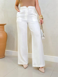 Calça pantalona social elegante moda feminina moderno com botão com bolso na frente/DD023