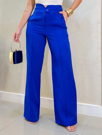 Calça pantalona social elegante moda feminina moderno com botão com bolso na frente/DD023