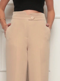 Calça pantalona social elegante moda feminina moderno com botão com bolso na frente/DD023